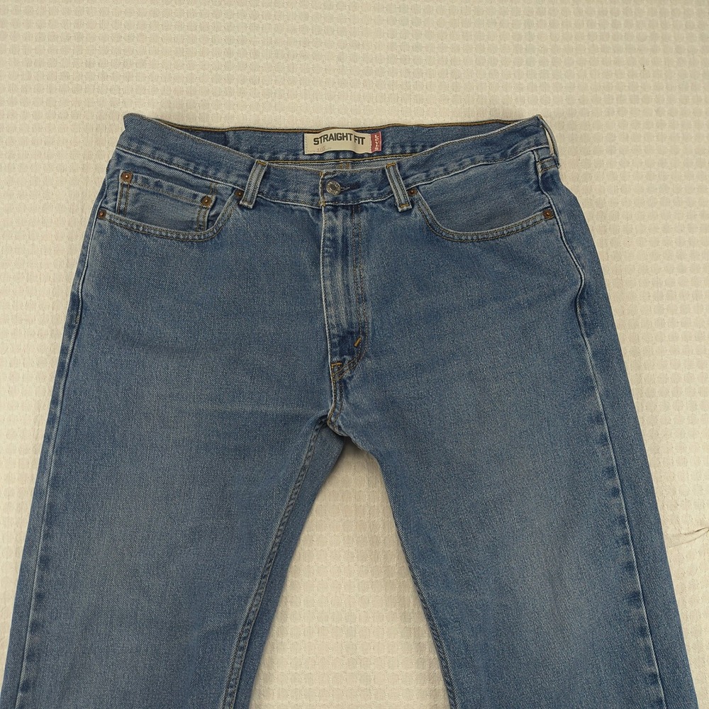 Levis 505 Mens Straight Fit Blue Denim Jeans 36x32 Medium Wash Zip Fly Classic - Picture 4 of 16